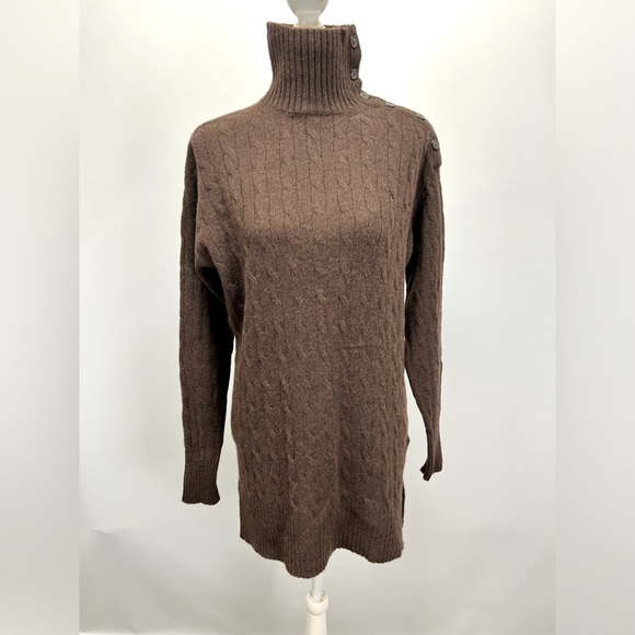POLO RALPH LAUREN Brown wool/cashmere blend turtleneck long sweater size M - Picture 1 of 15